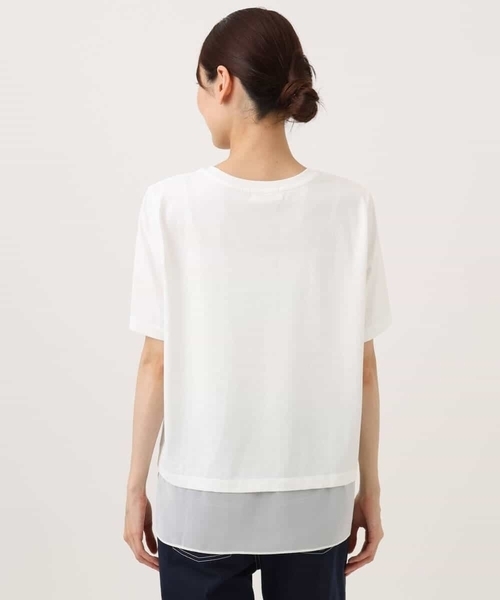 MK MICHEL KLEIN（エムケーミッシェルクラン）の「[洗える]シフォン切替えフロッキーロゴTシャツ（Tシャツ/カットソー・レディース・ホワイト/ネイビー・38）」の5枚目の写真