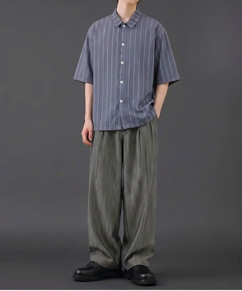 revertical（リバーティカル）の「マルチストライプ  半袖シャツ（シャツ/ブラウス・メンズ・チャコール/グリーン・MEDIUM/SMALL/LARGE）」の5枚目の写真