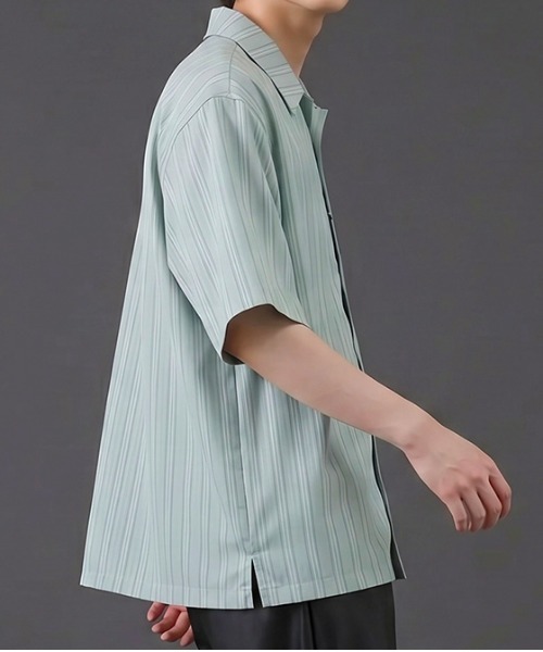 revertical（リバーティカル）の「マルチストライプ  半袖シャツ（シャツ/ブラウス・メンズ・チャコール/グリーン・MEDIUM/SMALL/LARGE）」の9枚目の写真