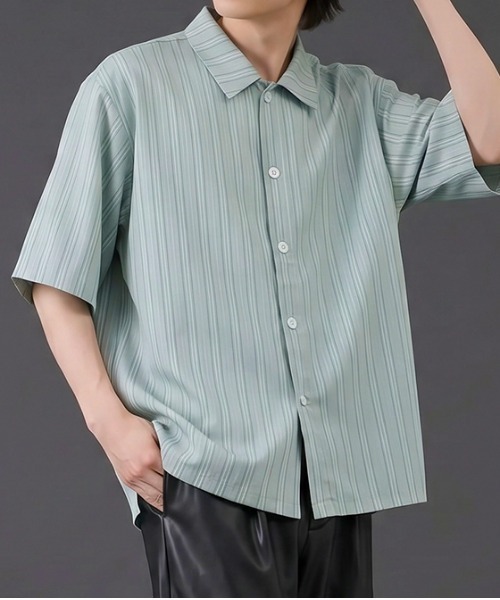 revertical（リバーティカル）の「マルチストライプ  半袖シャツ（シャツ/ブラウス・メンズ・チャコール/グリーン・MEDIUM/SMALL/LARGE）」の8枚目の写真