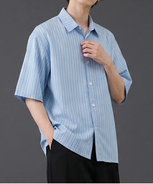 revertical（リバーティカル）の「マルチストライプ  半袖シャツ（シャツ/ブラウス・メンズ・チャコール/グリーン・MEDIUM/SMALL/LARGE）」の13枚目の写真