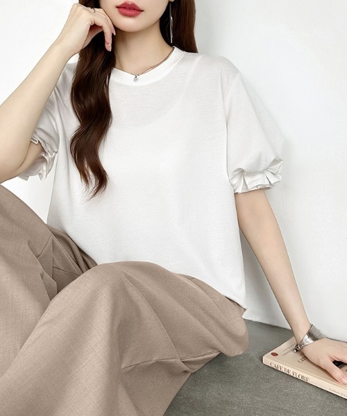 COCOMOMO(ココモモ)の「ふんわり立体感 バルーンスリーブトップス Tシャツ 半袖 バルーン袖 フリル Tシャツ カットソー パフスリーブ 半袖Tシャツ トップス 夏 夏服(Tシャツ/カットソー・レディース・ライトブラウン/ブラック/ライトブルー/ホワイト/ブラウン・FREE)」の20枚目の写真