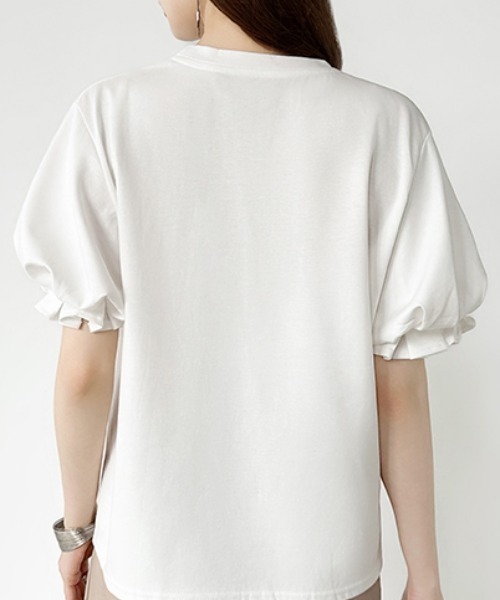 COCOMOMO(ココモモ)の「ふんわり立体感 バルーンスリーブトップス Tシャツ 半袖 バルーン袖 フリル Tシャツ カットソー パフスリーブ 半袖Tシャツ トップス 夏 夏服(Tシャツ/カットソー・レディース・ライトブラウン/ブラック/ライトブルー/ホワイト/ブラウン・FREE)」の21枚目の写真
