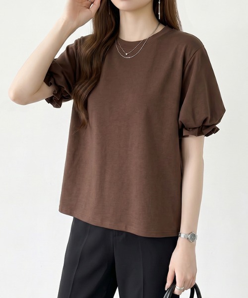 COCOMOMO(ココモモ)の「ふんわり立体感 バルーンスリーブトップス Tシャツ 半袖 バルーン袖 フリル Tシャツ カットソー パフスリーブ 半袖Tシャツ トップス 夏 夏服(Tシャツ/カットソー・レディース・ライトブラウン/ブラック/ライトブルー/ホワイト/ブラウン・FREE)」の17枚目の写真