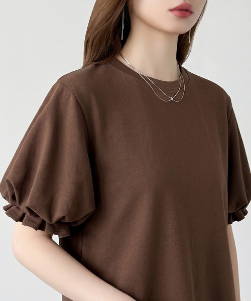 COCOMOMO(ココモモ)の「ふんわり立体感 バルーンスリーブトップス Tシャツ 半袖 バルーン袖 フリル Tシャツ カットソー パフスリーブ 半袖Tシャツ トップス 夏 夏服(Tシャツ/カットソー・レディース・ライトブラウン/ブラック/ライトブルー/ホワイト/ブラウン・FREE)」の18枚目の写真