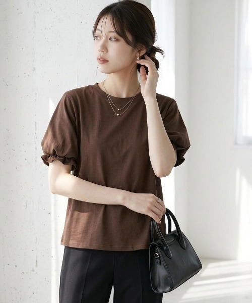 COCOMOMO(ココモモ)の「ふんわり立体感 バルーンスリーブトップス Tシャツ 半袖 バルーン袖 フリル Tシャツ カットソー パフスリーブ 半袖Tシャツ トップス 夏 夏服(Tシャツ/カットソー・レディース・ライトブラウン/ブラック/ライトブルー/ホワイト/ブラウン・FREE)」の19枚目の写真