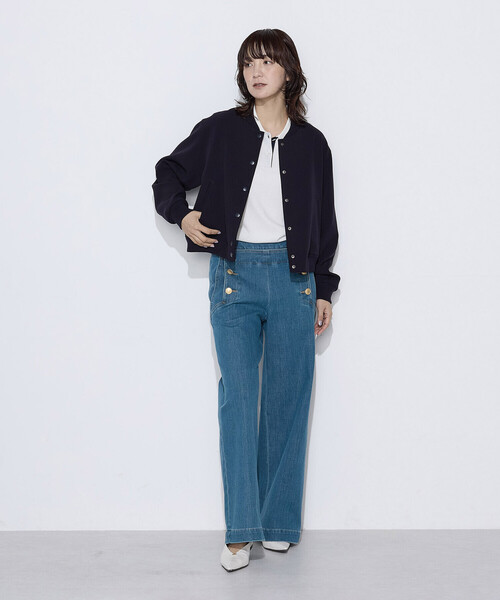 COMME CA Wardrobe(コムサワードローブ)の「〔 +サイズ 〕 14G天竺編 ポロ襟ニット(ニット/セーター・レディース・ネイビー/ホワイト/トップグレー・13号)」の4枚目の写真
