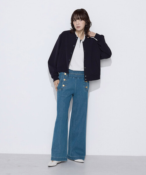 COMME CA Wardrobe(コムサワードローブ)の「〔 +サイズ 〕 14G天竺編 ポロ襟ニット(ニット/セーター・レディース・ネイビー/ホワイト/トップグレー・13号)」の5枚目の写真