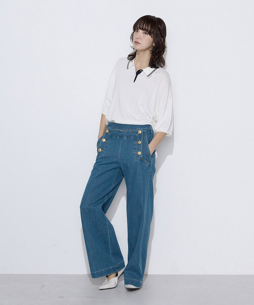 COMME CA Wardrobe(コムサワードローブ)の「〔 +サイズ 〕 14G天竺編 ポロ襟ニット(ニット/セーター・レディース・ネイビー/ホワイト/トップグレー・13号)」の6枚目の写真