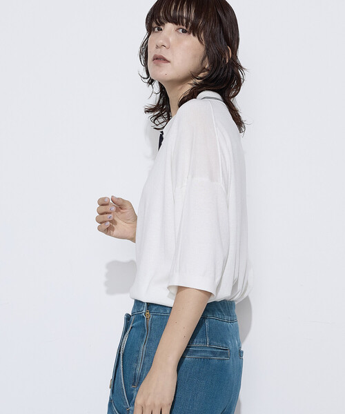 COMME CA Wardrobe(コムサワードローブ)の「〔 +サイズ 〕 14G天竺編 ポロ襟ニット(ニット/セーター・レディース・ネイビー/ホワイト/トップグレー・13号)」の9枚目の写真
