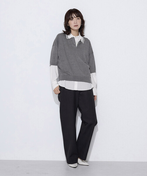 COMME CA Wardrobe(コムサワードローブ)の「〔 +サイズ 〕 14G天竺編 ポロ襟ニット(ニット/セーター・レディース・ネイビー/ホワイト/トップグレー・13号)」の10枚目の写真