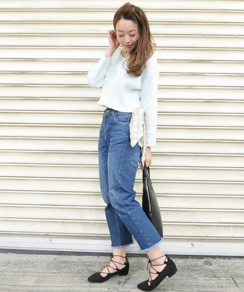 Chico（チコ）の「【who's who Chico】 短丈リブトップス（ニット/セーター・レディース・アイボリー/ピンクベージュ/グレー/ライトグリーン・FREE）」の12枚目の写真