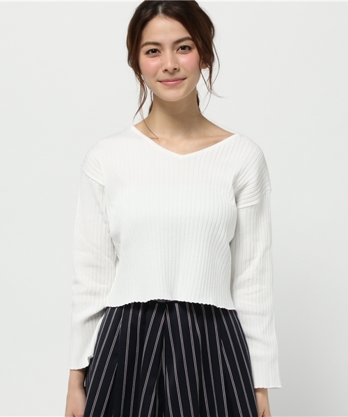 Chico（チコ）の「【who's who Chico】 短丈リブトップス（ニット/セーター・レディース・アイボリー/ピンクベージュ/グレー/ライトグリーン・FREE）」の10枚目の写真