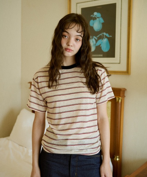 common gull products.(コモンガルプロダクツ)の「八月の忘れ物のボーダーtee(Tシャツ/カットソー・レディース・ホワイト系/イエロー系/グレー系/ベージュ系・SMALL/MEDIUM/LARGE)」の3枚目の写真