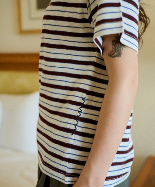 common gull products.(コモンガルプロダクツ)の「八月の忘れ物のボーダーtee(Tシャツ/カットソー・レディース・ホワイト系/イエロー系/グレー系/ベージュ系・SMALL/MEDIUM/LARGE)」の18枚目の写真