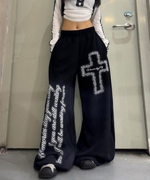 クロスプリントワイドスウェットパンツ
