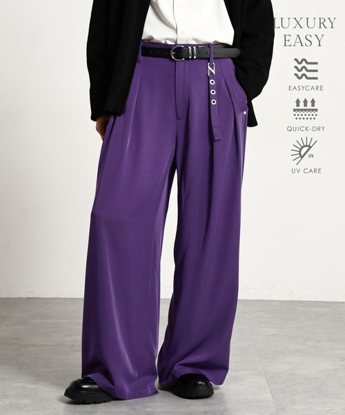 RAGEBLUE(レイジブルー)の「【LUXURY+EASY】<イージーケア> CHARM DETAIL PLEATED WIDE SLACKS/ラグイージーチャーム付きタックワイドスラックス【セットアップ対応】(スラックス・メンズ・ブラック/パープル/グレー/ワインレッド/ブラック系その他・MEDIUM/LARGE)」の4枚目の写真
