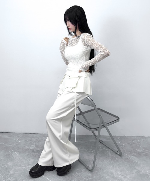 FOLLOWIN(フォロウィン)の「【シアーレース/着回せる万能】ストレッチレースロングスリーブトップス(Tシャツ/カットソー・レディース・ホワイト/ブラック/グレー・FREE)」の22枚目の写真