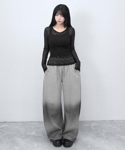 FOLLOWIN(フォロウィン)の「【シアーレース/着回せる万能】ストレッチレースロングスリーブトップス(Tシャツ/カットソー・レディース・ホワイト/ブラック/グレー・FREE)」の17枚目の写真