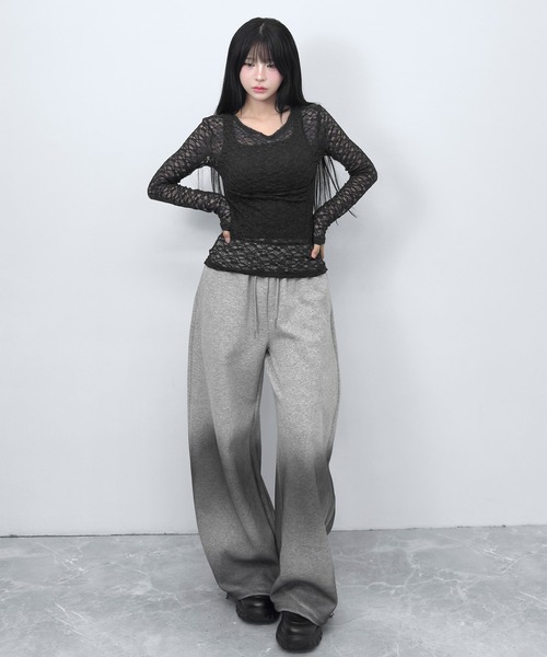 FOLLOWIN(フォロウィン)の「【シアーレース/着回せる万能】ストレッチレースロングスリーブトップス(Tシャツ/カットソー・レディース・ホワイト/ブラック/グレー・FREE)」の18枚目の写真