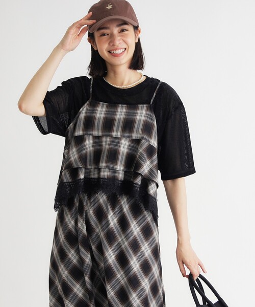 HONEYSUCKLE ROSE(ハニーサックルローズ)の「2WAYチェックレースビスチェ/セットアップ対応(シャツ/ブラウス・レディース・ブラウン系その他/ブラック系1/ブラウン系その他2/ブラック・04/05)」の1枚目の写真