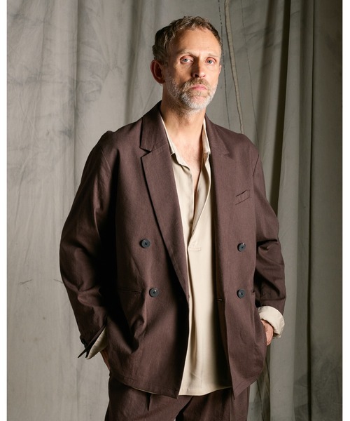 wjk(ダヴルジェイケイ)の「viscose linen double-breasted jacket(テーラードジャケット・メンズ・ブラウン/スミクロ・X-LARGE/LARGE/MEDIUM/SMALL)」の2枚目の写真