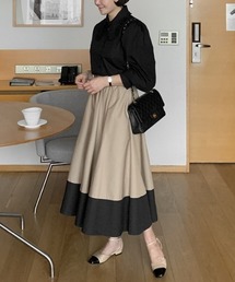 バイカラーフレアロングスカート