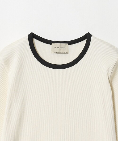UNITED ARROWS(ユナイテッドアローズ)の「7分袖 リブ バイカラー パイピング カットソー(Tシャツ/カットソー・レディース・ネイビー/ダークブラウン/ダークグレー/オフホワイト・FREE)」の9枚目の写真