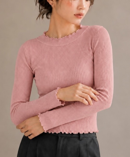United store(ユナイテッドストア)の「メロウフリルハイネックリブニット(Tシャツ/カットソー・レディース・ピンク/アイボリー/ホワイト・FREE)」の3枚目の写真