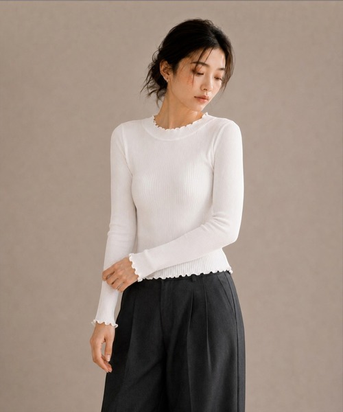 United store(ユナイテッドストア)の「メロウフリルハイネックリブニット(Tシャツ/カットソー・レディース・ピンク/アイボリー/ホワイト・FREE)」の7枚目の写真