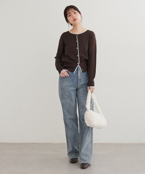 natural couture（ナチュラルクチュール）の「配色金ボタンもちもちカーディガン（カーディガン/ボレロ・レディース・オフホワイト/ネイビー/ブラウン/ベージュ/ブラック・FREE）」の12枚目の写真