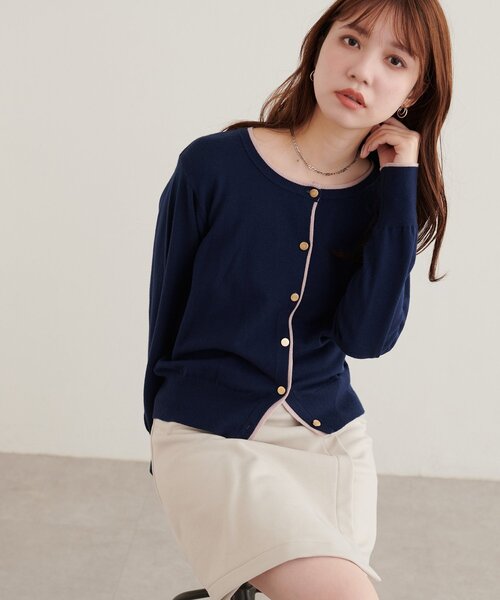 natural couture（ナチュラルクチュール）の「配色金ボタンもちもちカーディガン（カーディガン/ボレロ・レディース・オフホワイト/ネイビー/ブラウン/ベージュ/ブラック・FREE）」の19枚目の写真