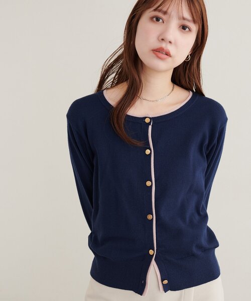natural couture（ナチュラルクチュール）の「配色金ボタンもちもちカーディガン（カーディガン/ボレロ・レディース・オフホワイト/ネイビー/ブラウン/ベージュ/ブラック・FREE）」の20枚目の写真