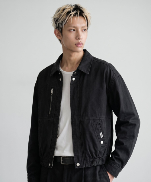 GCLIP(ジクリップ)の「S.N.A.P カラー クロップドワークジャケット 2Color(ブルゾン・メンズ・ブラック/チャコール・LARGE/X-LARGE)」の3枚目の写真