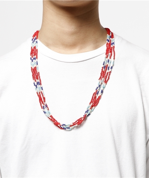 RAGEBLUE（レイジブルー）の「多重ビーズネックレス/715696（ネックレス・メンズ・ライトブルー/レッド・FREE）」の6枚目の写真