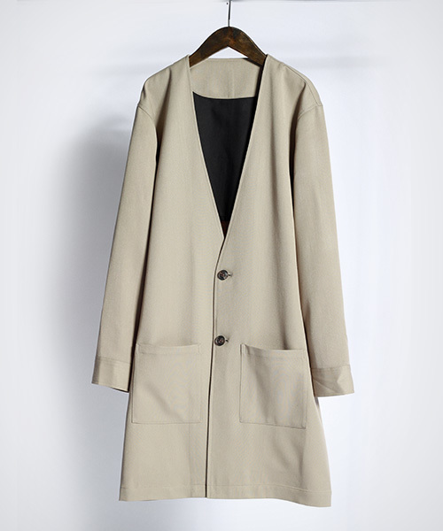 MONO-MART(モノマート)の「T/R ノーカラーロングコート(ノーカラージャケット・メンズ・ブラック/オリーブ/ネイビー/ベージュ/チャコールグレー・FREE)」の13枚目の写真