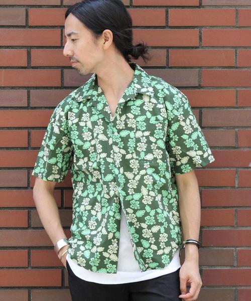 coen（コーエン）の「ダークトロピカルオープンカラーシャツ（シャツ/ブラウス・メンズ・オリーブ/コバルトブルー・MEDIUM/X-LARGE/LARGE/SMALL）」の2枚目の写真