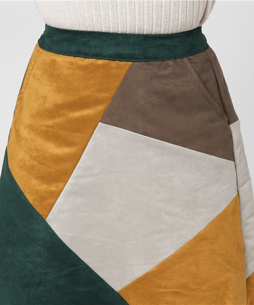 KOBE LETTUCE(コウベレタス)の「フェイクスエード★カラーブロック台形ミニスカート(スカート・レディース・ブラウン/ゴールド/ボルドー・FREE)」の10枚目の写真