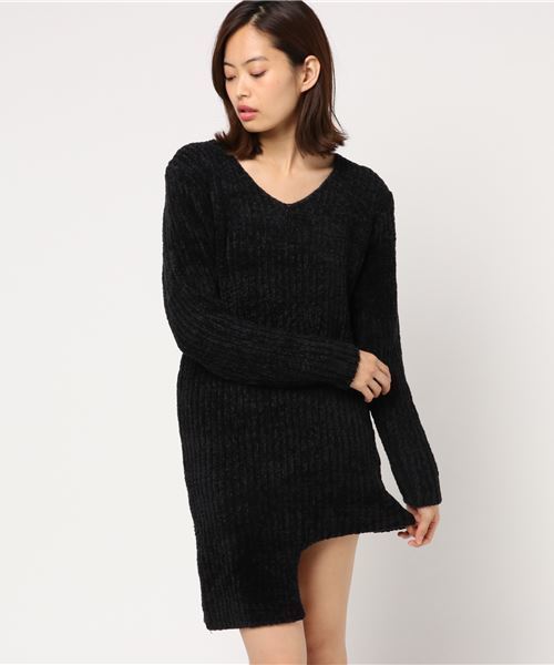 SLY（スライ）の「UNEVEN V/N MG OP（ワンピース・レディース・ブラック/ダークグリーン/ライトベージュ・FREE）」の12枚目の写真