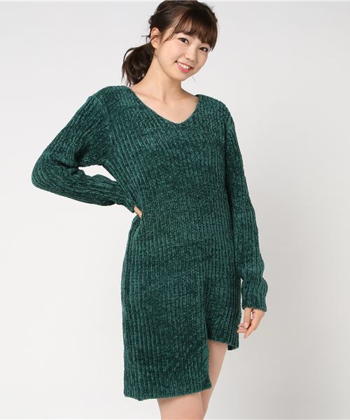 SLY（スライ）の「UNEVEN V/N MG OP（ワンピース・レディース・ブラック/ダークグリーン/ライトベージュ・FREE）」の7枚目の写真