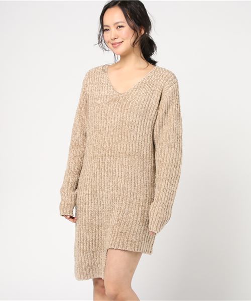 SLY（スライ）の「UNEVEN V/N MG OP（ワンピース・レディース・ブラック/ダークグリーン/ライトベージュ・FREE）」の9枚目の写真