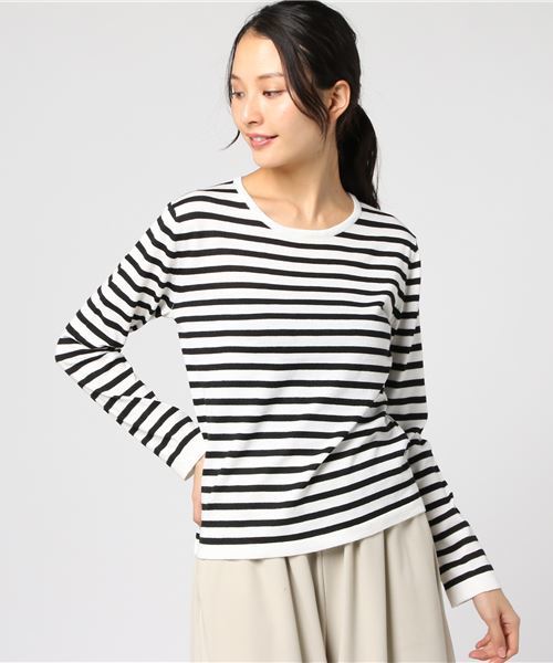 SLOBE IENA（スローブイエナ）の「ハイゲージボーダーニット◆（ニット/セーター・レディース・ブラック/ホワイト・FREE）」の8枚目の写真