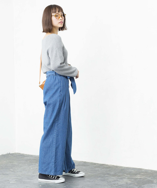 WEGO（ウィゴー）の「WEGO/デニムウエストリボンタックワイドパンツ（デニムパンツ・レディース・インディゴブルー/ダークインディゴブルー/ライトインディゴブルー・LARGE/MEDIUM/SMALL）」の8枚目の写真