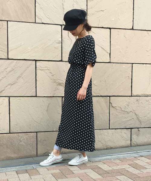 meJane（ミージェーン）の「ジョーゼット半袖ワンピース（ワンピース・レディース・ホワイト×ブラック/ブラック/ブラック系その他/ブラック×ホワイト/ブラック×イエロー/ネイビー/イエロー/レッド・フリー）」の3枚目の写真