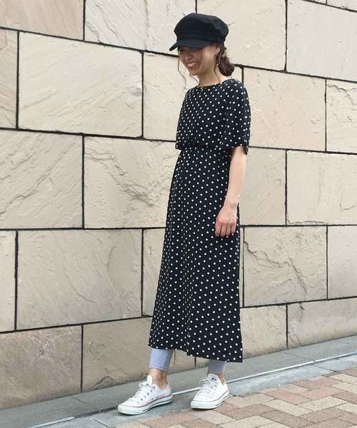 meJane（ミージェーン）の「ジョーゼット半袖ワンピース（ワンピース・レディース・ホワイト×ブラック/ブラック/ブラック系その他/ブラック×ホワイト/ブラック×イエロー/ネイビー/イエロー/レッド・フリー）」の16枚目の写真