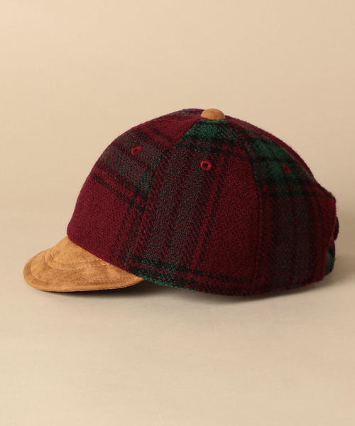 green label relaxing（グリーンレーベルリラクシング）の「〔別注〕cobmaster（コブマスター）チェックスケーターキャップ（キャップ・キッズ・ブラウン/ワインレッド・52-56cm）」の4枚目の写真