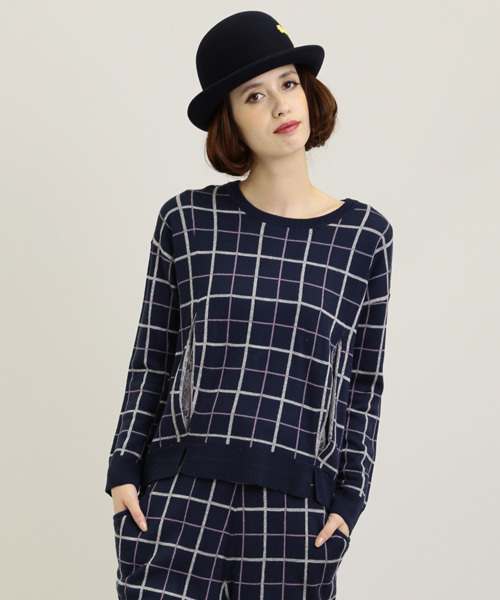 Another Edition(アナザーエディション)の「AE CHK KNIT PO(ニット/セーター・レディース・オフホワイト/ケリー/ネイビー・フリー)」の1枚目の写真