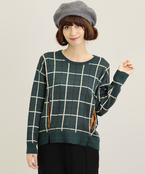 Another Edition(アナザーエディション)の「AE CHK KNIT PO(ニット/セーター・レディース・オフホワイト/ケリー/ネイビー・フリー)」の3枚目の写真