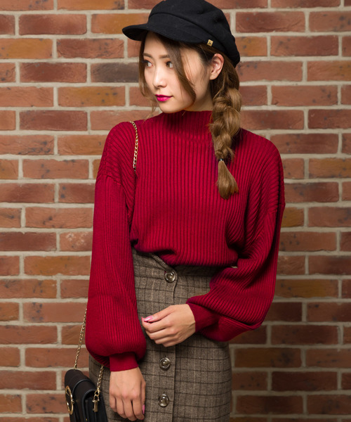 SpRay（スプレイ）の「【WEB限定】ボリューム袖ボトルネックニット（ニット/セーター・レディース・ブラック/ブラウン/グレー/オフホワイト/グリーン/マスタード/キャメル/ワイン・FREE）」の8枚目の写真