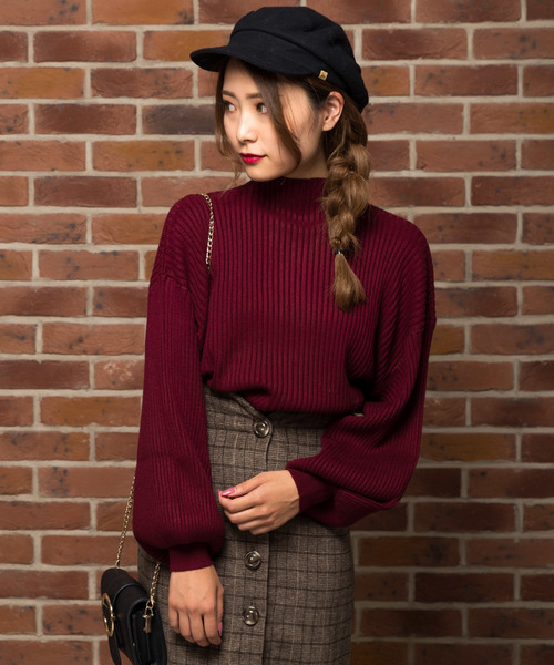 SpRay（スプレイ）の「【WEB限定】ボリューム袖ボトルネックニット（ニット/セーター・レディース・ブラック/ブラウン/グレー/オフホワイト/グリーン/マスタード/キャメル/ワイン・FREE）」の12枚目の写真